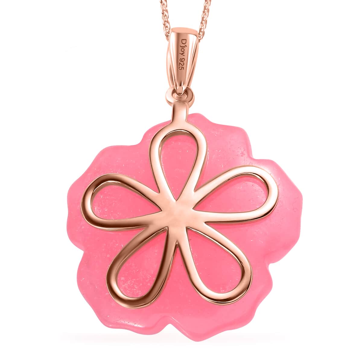 Pink Jade Carved (D) and Ilakaka Hot Pink Sapphire (FF) 40.80 ctw Primrose Floral Pendant Necklace in Vermeil Rose Gold Over Sterling Silver 20 Inches image number 4