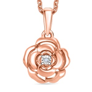 Diamond Accent Floral Pendant in 14K RG Over Sterling Silver with ION Plated RG Stainless Steel Necklace 20 Inches