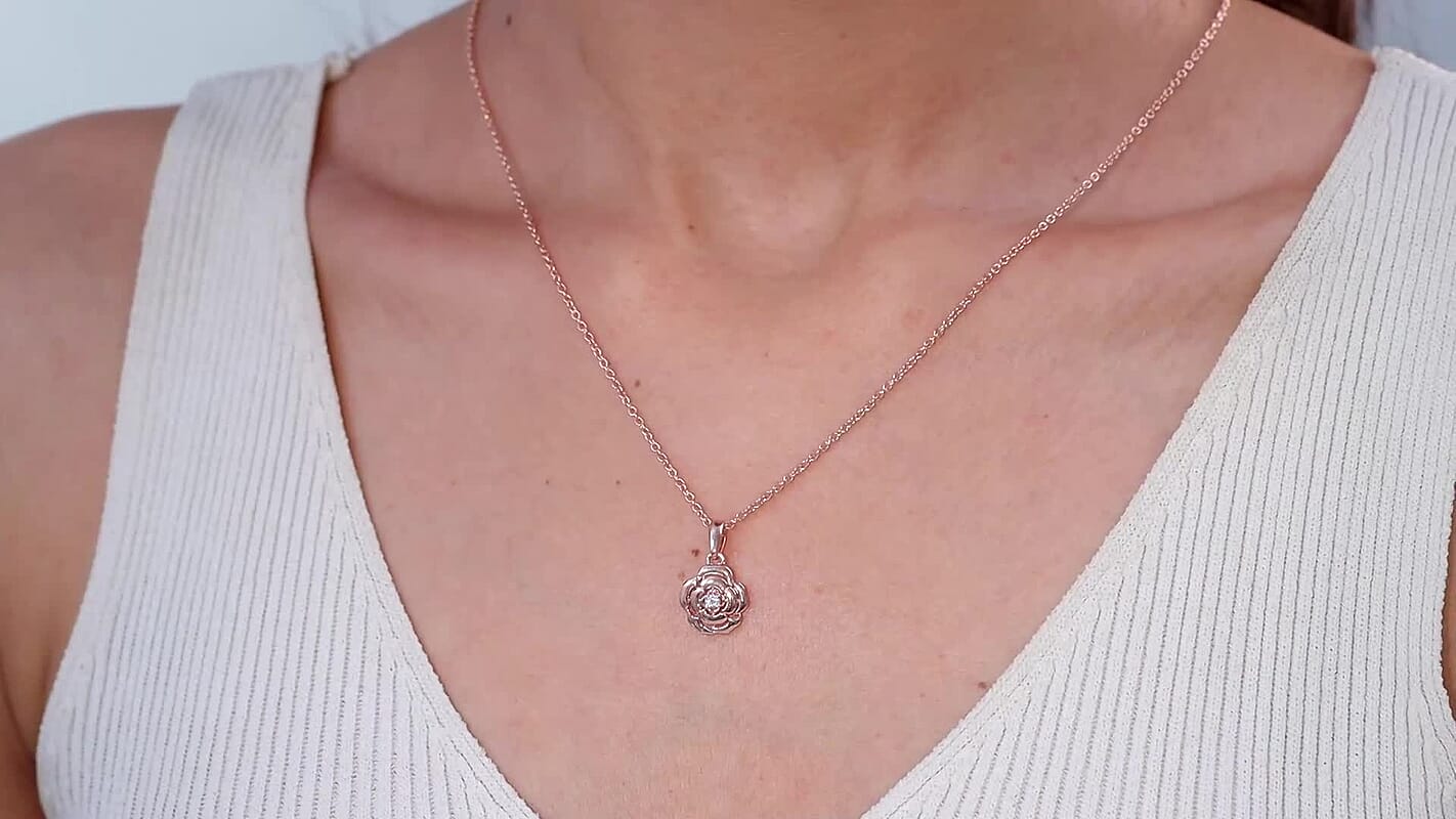 Diamond Accent Pendant Necklace 20 Inches in 14K Rose Gold Over Sterling Silver
