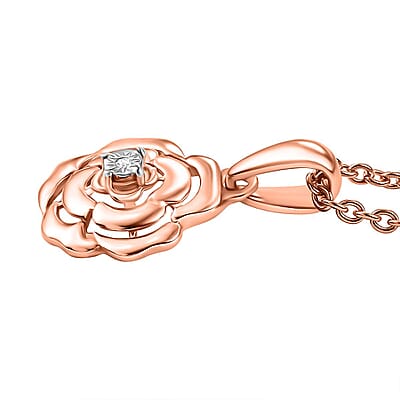 Diamond Accent Floral Pendant in 14K RG Over Sterling Silver with ION Plated RG Stainless Steel Necklace 20 Inches