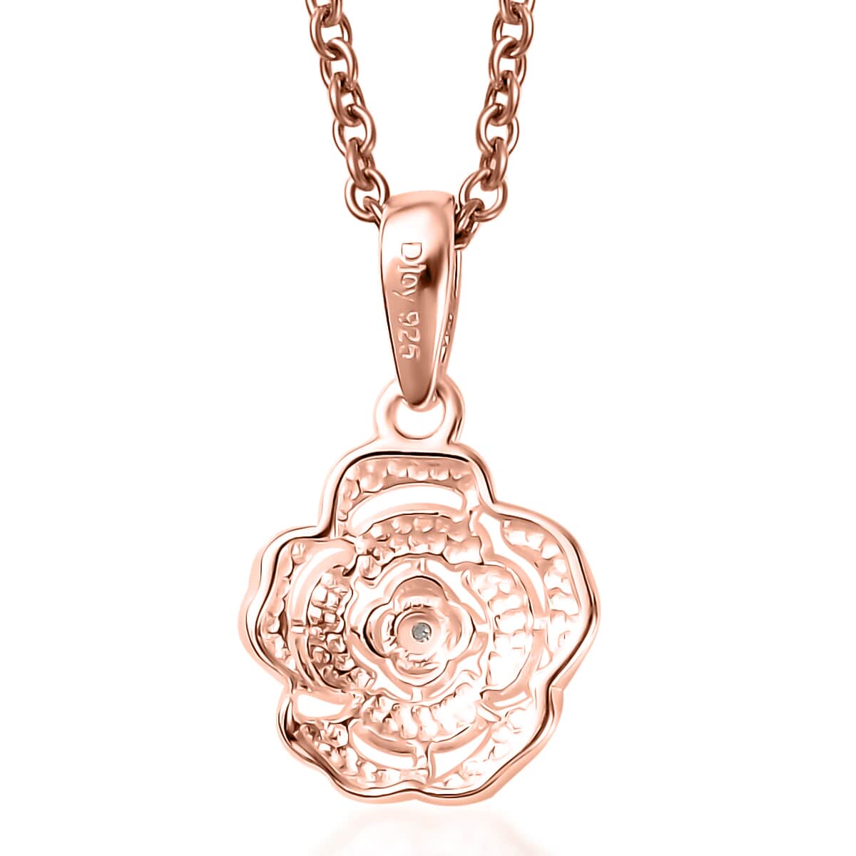 Diamond Accent Floral Pendant in 14K RG Over Sterling Silver with ION Plated RG Stainless Steel Chain 20 Inches image number 4