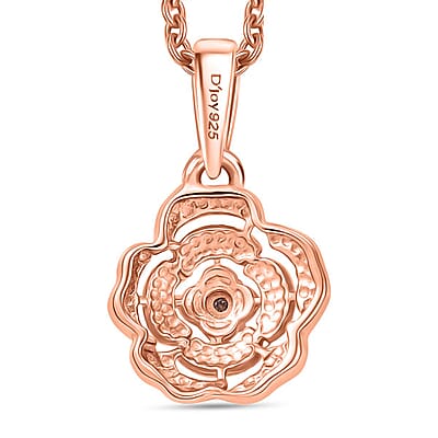 Diamond Accent Floral Pendant in 14K RG Over Sterling Silver with ION Plated RG Stainless Steel Necklace 20 Inches