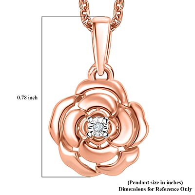 Diamond Accent Floral Pendant in 14K RG Over Sterling Silver with ION Plated RG Stainless Steel Necklace 20 Inches