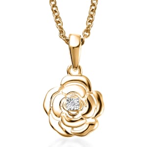 Diamond Accent Floral Pendant in 14K YG Over Sterling Silver with ION Plated YG Stainless Steel Chain 20 Inches