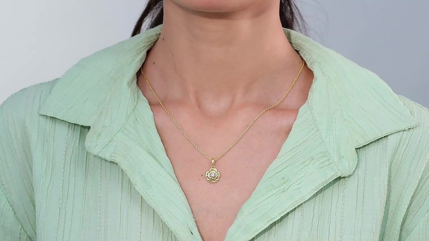 Diamond Accent Pendant Necklace 20 Inches in 14K Rose Gold Over Sterling Silver