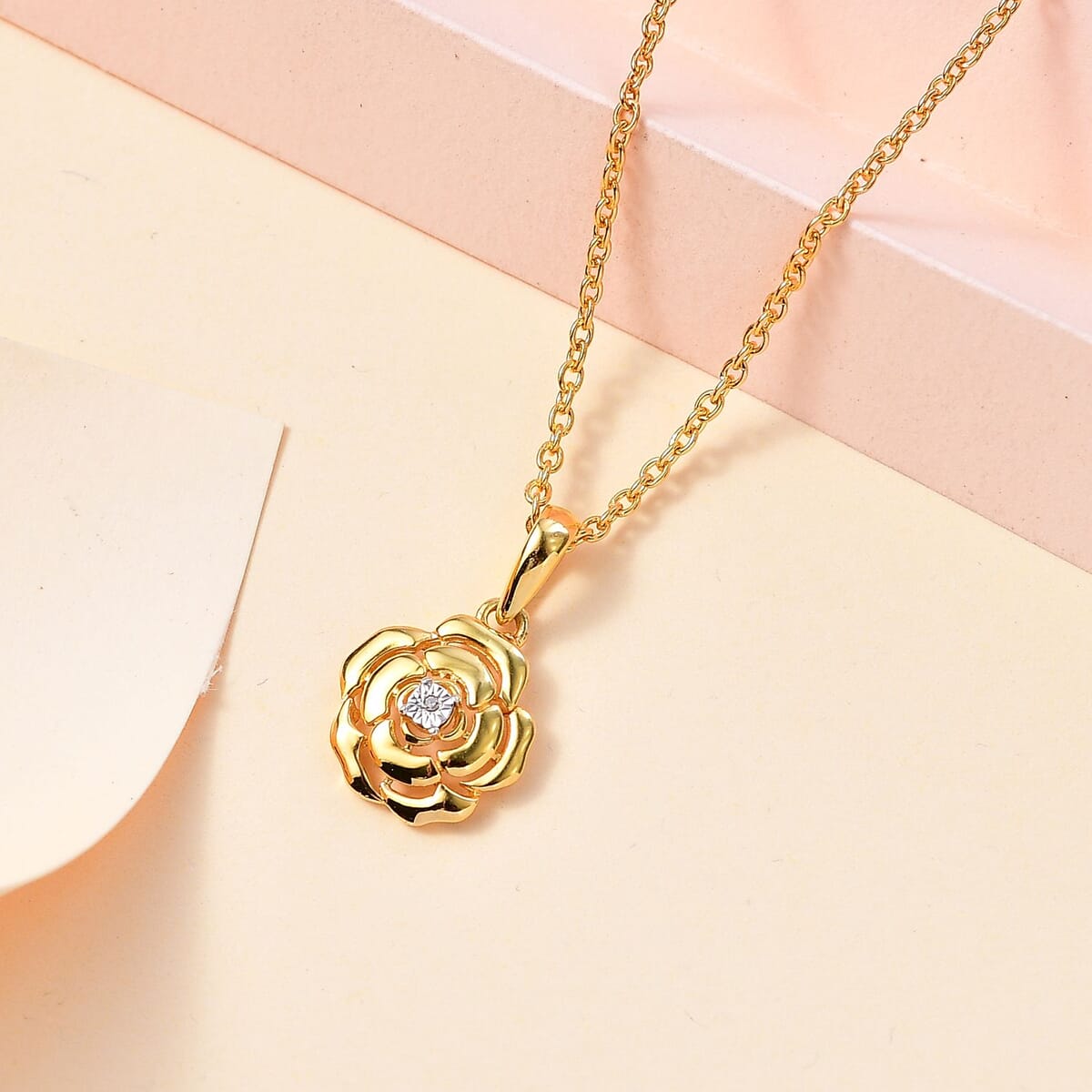Diamond Accent Floral Pendant in 14K YG Over Sterling Silver with ION Plated YG Stainless Steel Chain 20 Inches image number 1