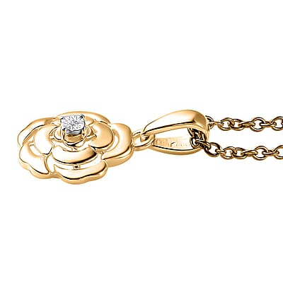Diamond Accent Floral Pendant in 14K YG Over Sterling Silver with ION Plated YG Stainless Steel Chain 20 Inches