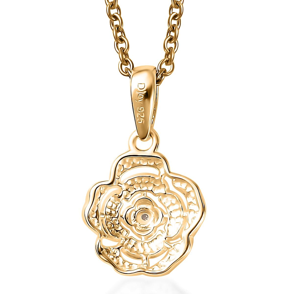 Diamond Accent Floral Pendant in 14K YG Over Sterling Silver with ION Plated YG Stainless Steel Chain 20 Inches