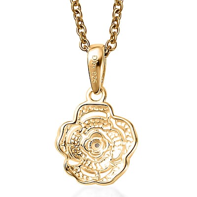 Diamond Accent Floral Pendant in 14K YG Over Sterling Silver with ION Plated YG Stainless Steel Chain 20 Inches