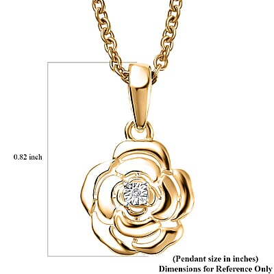 Diamond Accent Floral Pendant in 14K YG Over Sterling Silver with ION Plated YG Stainless Steel Chain 20 Inches