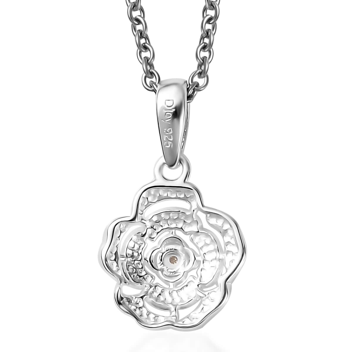 White Diamond Accent Floral Pendant in Sterling Silver with Stainless Steel Necklace 20 Inches image number 4