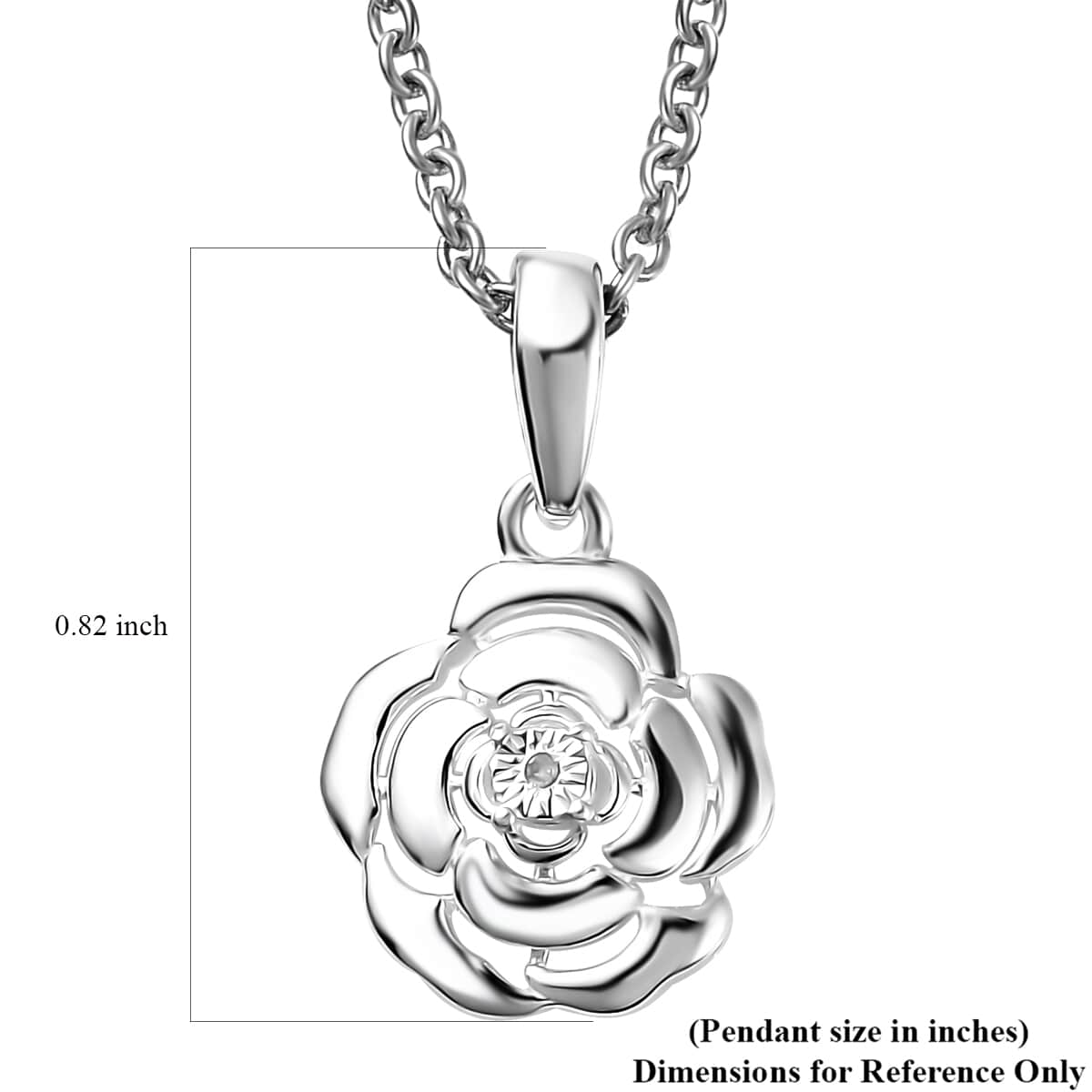 White Diamond Accent Floral Pendant in Sterling Silver with Stainless Steel Necklace 20 Inches image number 6