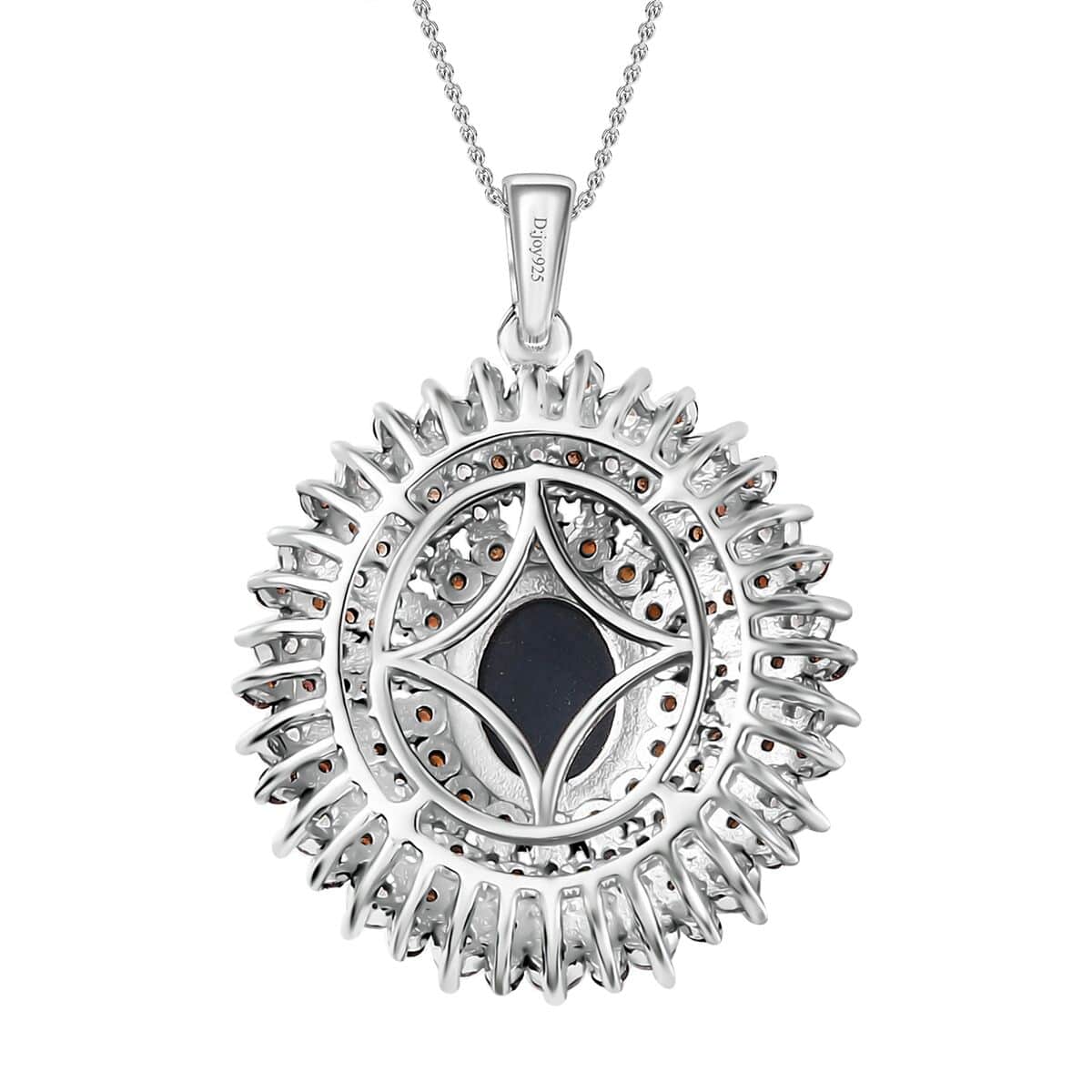 Blue Star Sapphire (DF), White and Brown Zircon Star Ray Pendant Necklace 18-20 Inches in Platinum Over Sterling Silver 7.35 ctw image number 4