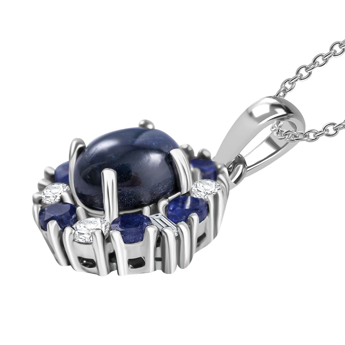 Blue Star Sapphire (DF) and Multi Gemstone 4.90 ctw Midnight Halo Pendant Necklace in Platinum Over Sterling Silver 20 Inches image number 2