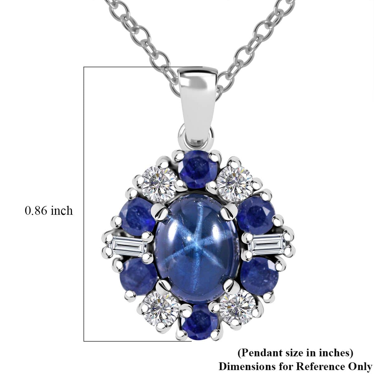 Blue Star Sapphire (DF) and Multi Gemstone 4.90 ctw Midnight Halo Pendant Necklace in Platinum Over Sterling Silver 20 Inches image number 5