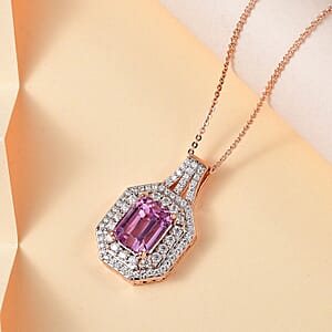 AAA Patroke Kunzite and Moissanite Cocktail Pendant Necklace 18 Inches in 18K Vermeil Rose Gold Over Sterling Silver 5.50 ctw