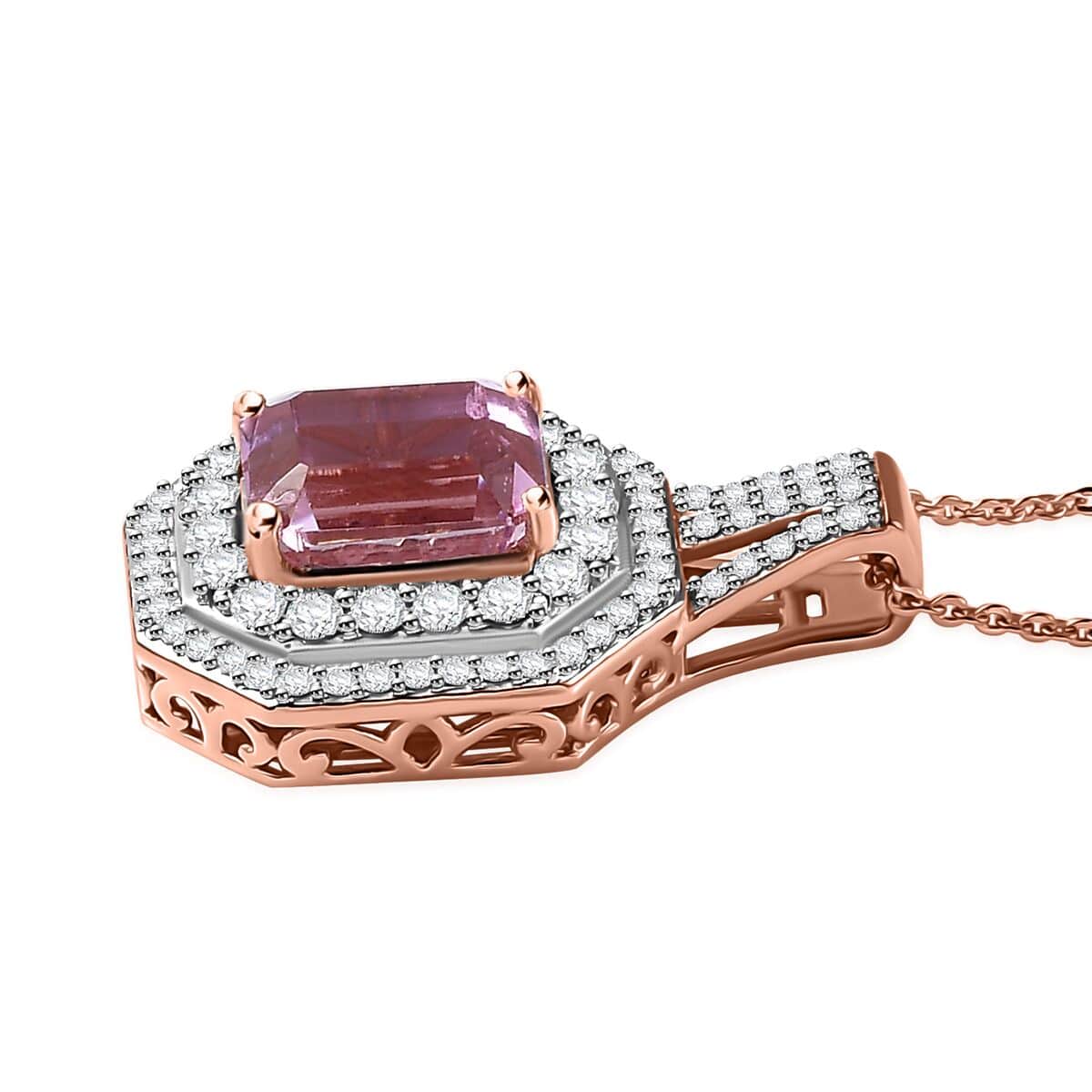 AAA Patroke Kunzite and Moissanite Cocktail Pendant Necklace 18 Inches in 18K Vermeil Rose Gold Over Sterling Silver 5.50 ctw image number 3