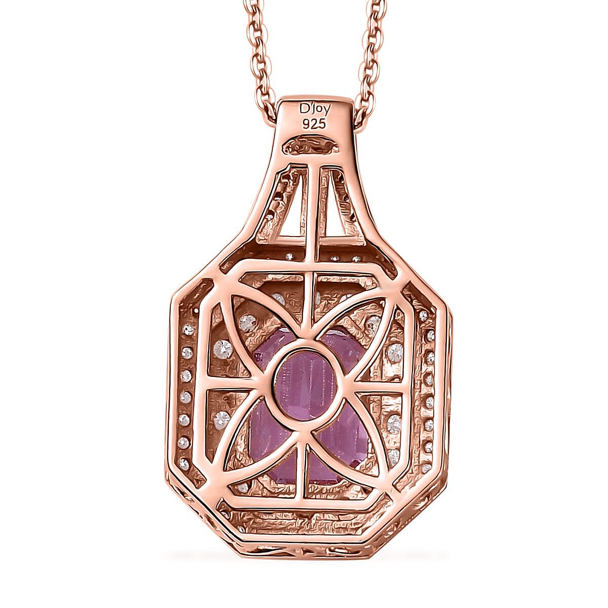 AAA Patroke Kunzite and Moissanite Cocktail Pendant Necklace 18 Inches in 18K Vermeil Rose Gold Over Sterling Silver 5.50 ctw