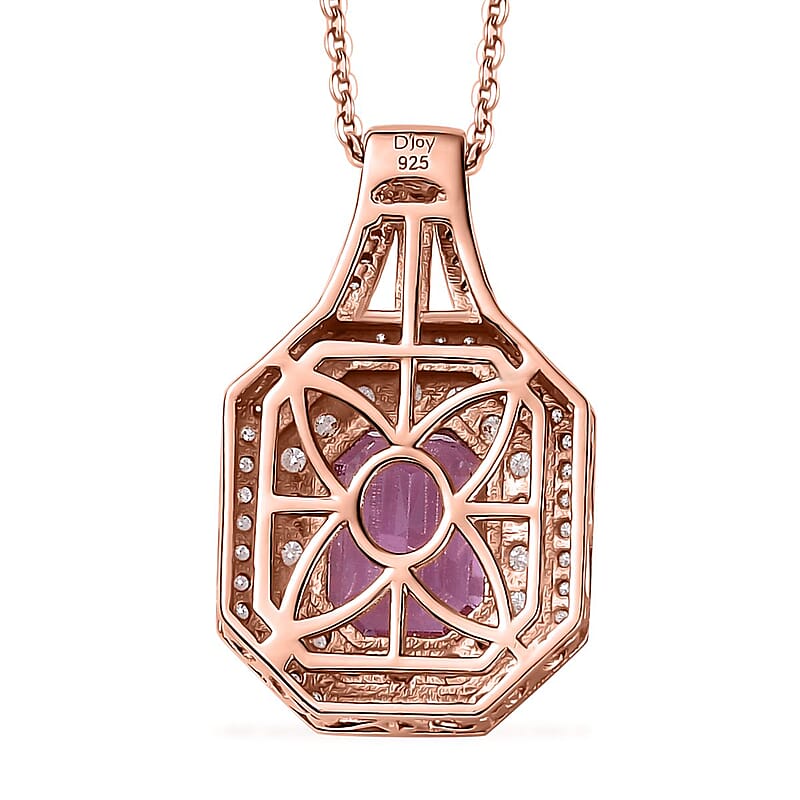 AAA Patroke Kunzite and Moissanite Cocktail Pendant Necklace 18 Inches in 18K Vermeil Rose Gold Over Sterling Silver 5.50 ctw