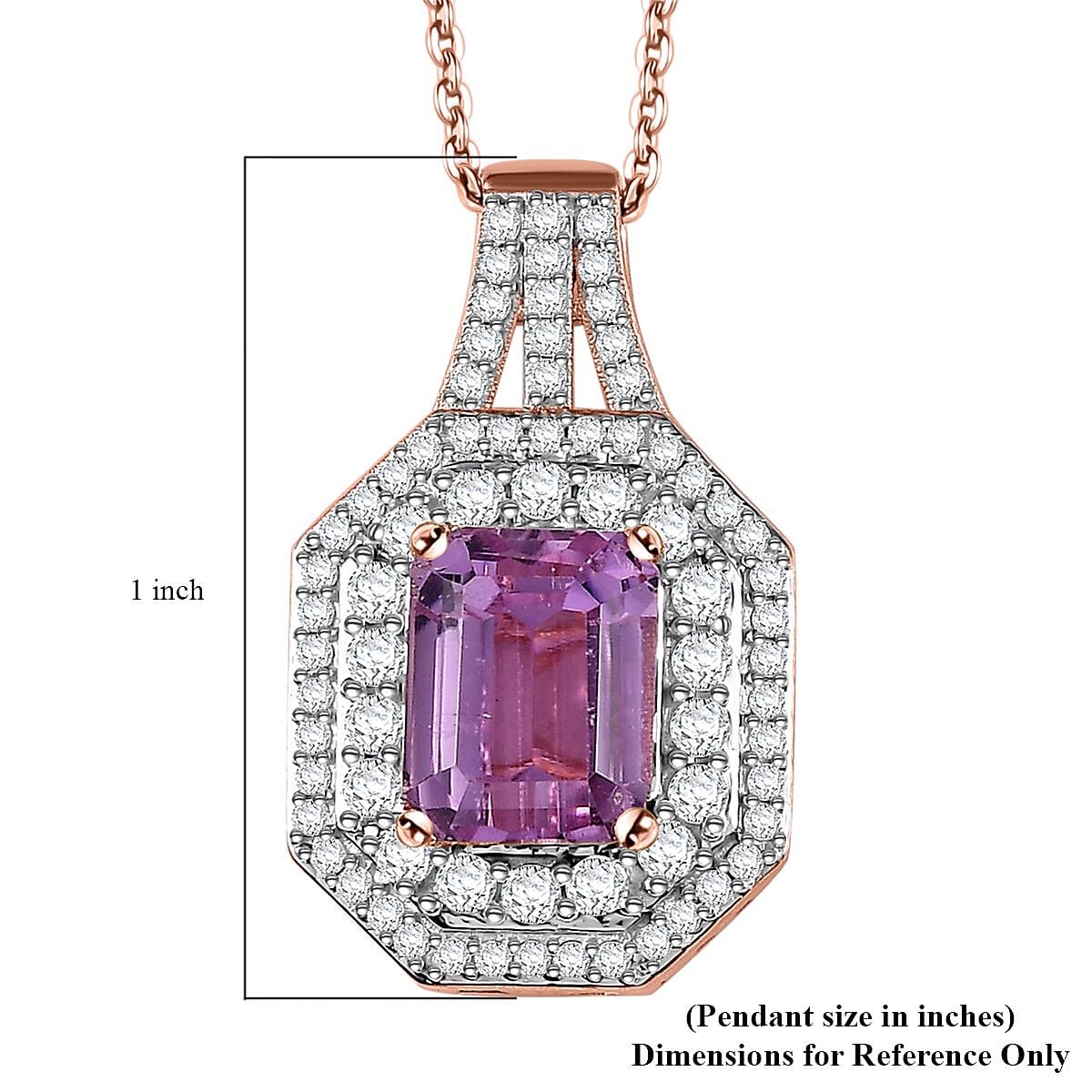 AAA Patroke Kunzite and Moissanite Cocktail Pendant Necklace 18 Inches in 18K Vermeil Rose Gold Over Sterling Silver 5.50 ctw