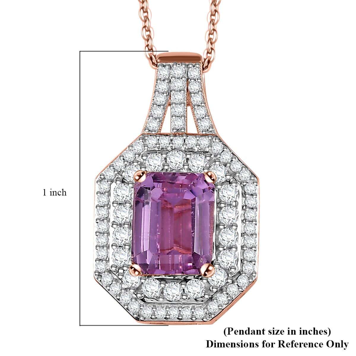 AAA Patroke Kunzite and Moissanite Cocktail Pendant Necklace 18 Inches in 18K Vermeil Rose Gold Over Sterling Silver 5.50 ctw image number 6