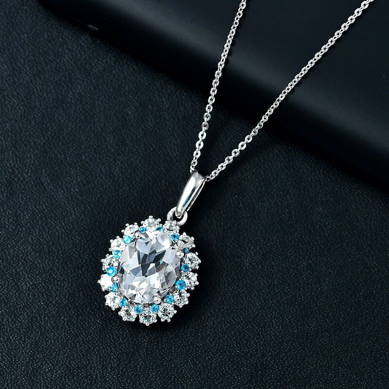 Brazilian Petalite and Multi Gemstone Sea Pendant Necklace 20 Inches in Rhodium Over Sterling Silver 4.30 ctw