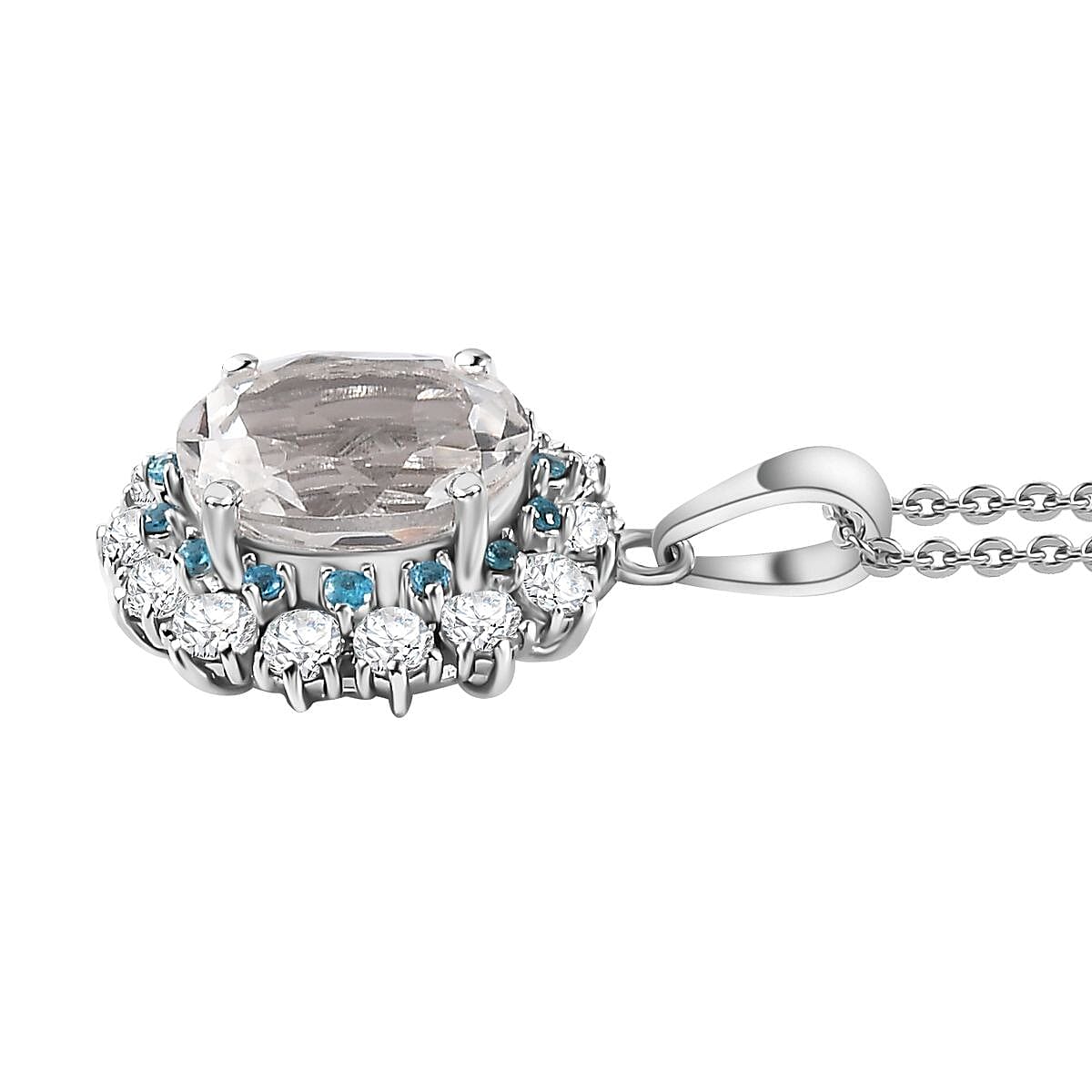 Brazilian Petalite and Multi Gemstone Sea Pendant Necklace 20 Inches in Rhodium Over Sterling Silver 4.30 ctw image number 3