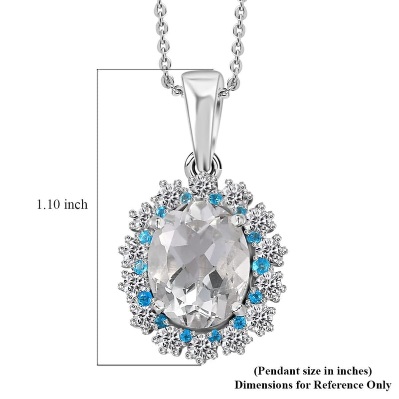 Brazilian Petalite and Multi Gemstone Sea Pendant Necklace 20 Inches in Rhodium Over Sterling Silver 4.30 ctw
