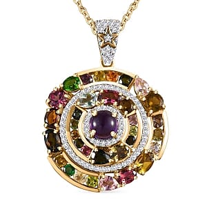 African Amethyst and Multi Gemstone Pendant 5.99 ctw Necklace in Vermeil YG Over Sterling Silver (20 Inches)