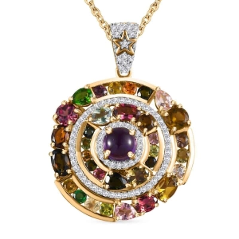 African Amethyst and Multi Gemstone Pendant 5.99 ctw Necklace in Vermeil YG Over Sterling Silver (20 Inches)