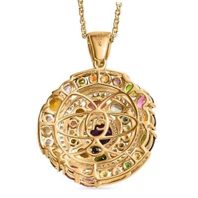 African Amethyst and Multi Gemstone Pendant 5.99 ctw Necklace in Vermeil YG Over Sterling Silver (20 Inches)