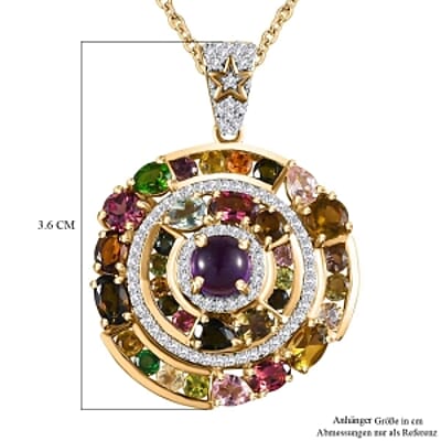 African Amethyst and Multi Gemstone Pendant 5.99 ctw Necklace in Vermeil YG Over Sterling Silver (20 Inches)