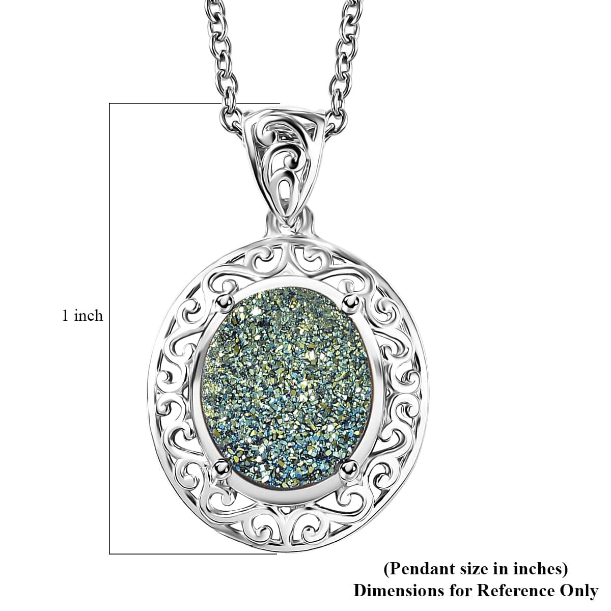 Peacock Druzy Quartz 3.10 ctw Pendant in Platinum Bond with Stainless Steel Necklace 20 Inches image number 6