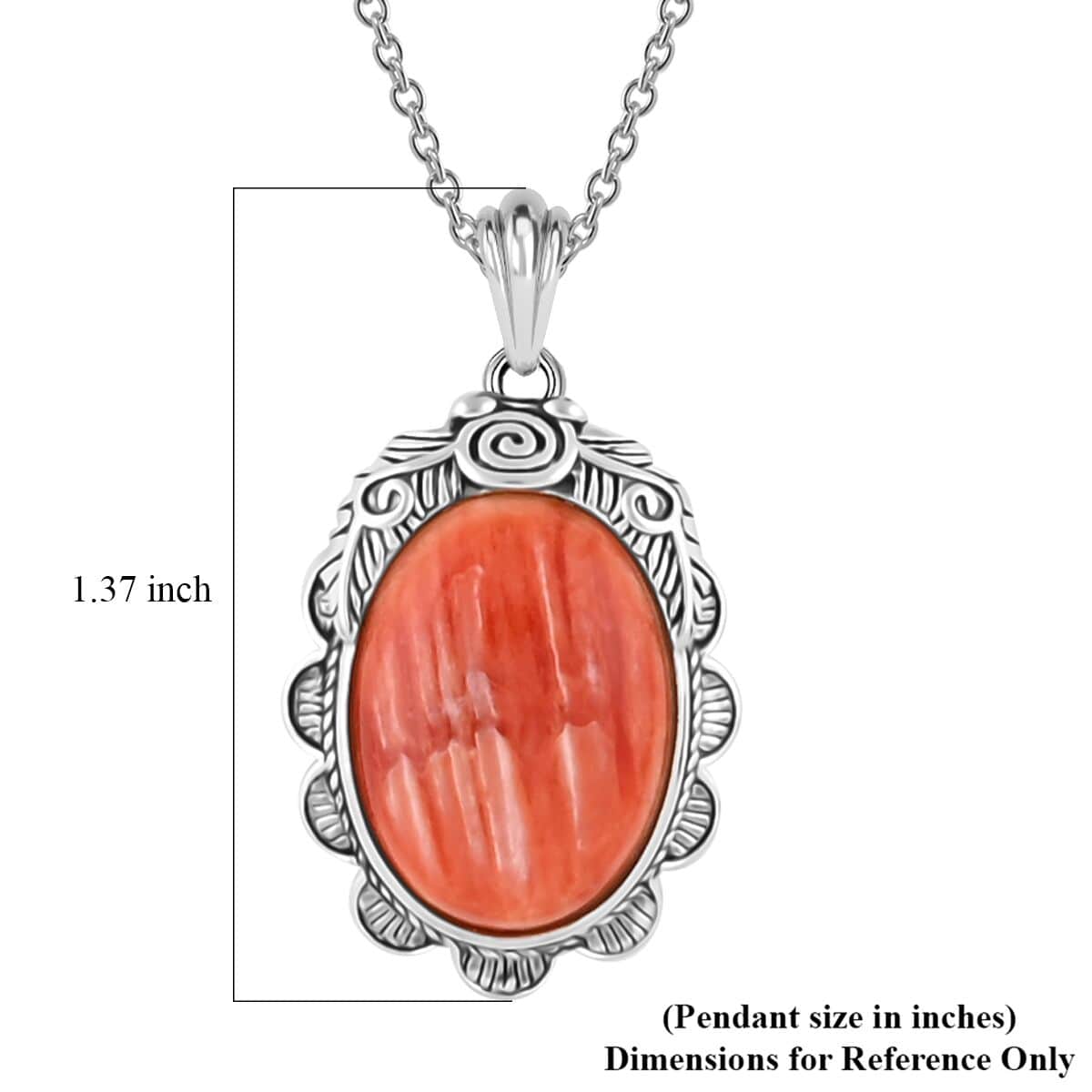 Orange Spiny Oyster Shell 10.00 ctw Floral Pendant Necklace in Rhodium Over Sterling Silver 18 Inches  image number 5