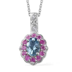 Santa Maria Aquamarine and Multi Gemstone Daisy Floral Pendant Necklace 20 Inches in Rhodium Over Sterling Silver 1.20 ctw