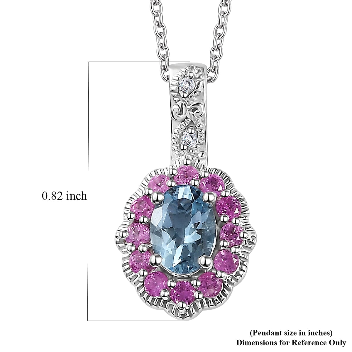 Santa Maria Aquamarine and Multi Gemstone Daisy Floral Pendant Necklace 20 Inches in Rhodium Over Sterling Silver 1.20 ctw