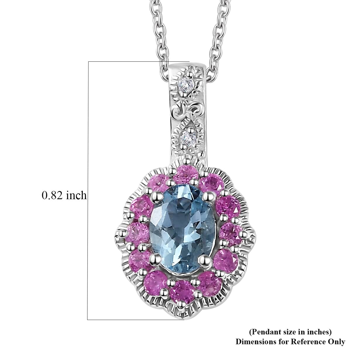 Santa Maria Aquamarine and Multi Gemstone Daisy Floral Pendant Necklace 20 Inches in Rhodium Over Sterling Silver 1.20 ctw image number 6