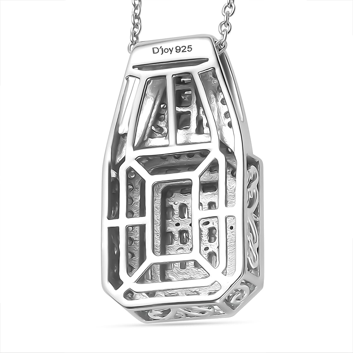Diamond 1.00 ctw Art Deco Pendant Necklace in Rhodium Over Sterling Silver 20 Inches