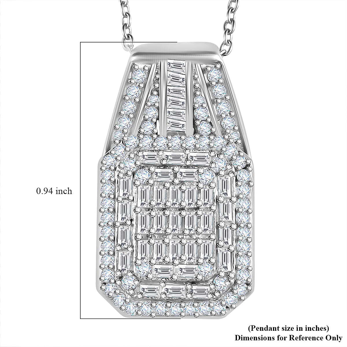 Diamond 1.00 ctw Art Deco Pendant Necklace in Rhodium Over Sterling Silver 20 Inches