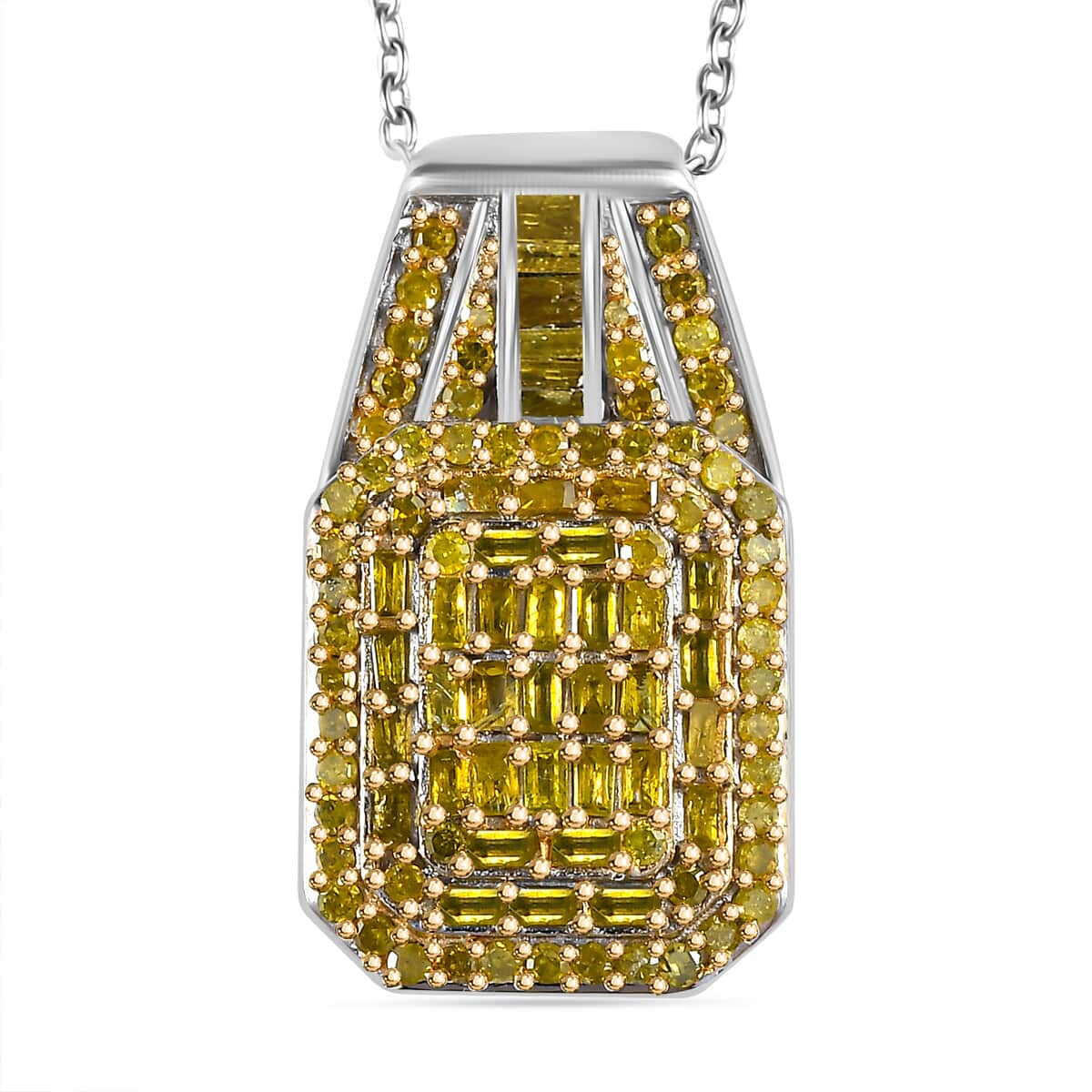 Yellow Diamond 1.00 ctw Art Deco Pendant Necklace in Rhodium Over Sterling Silver 20 Inches image number 0