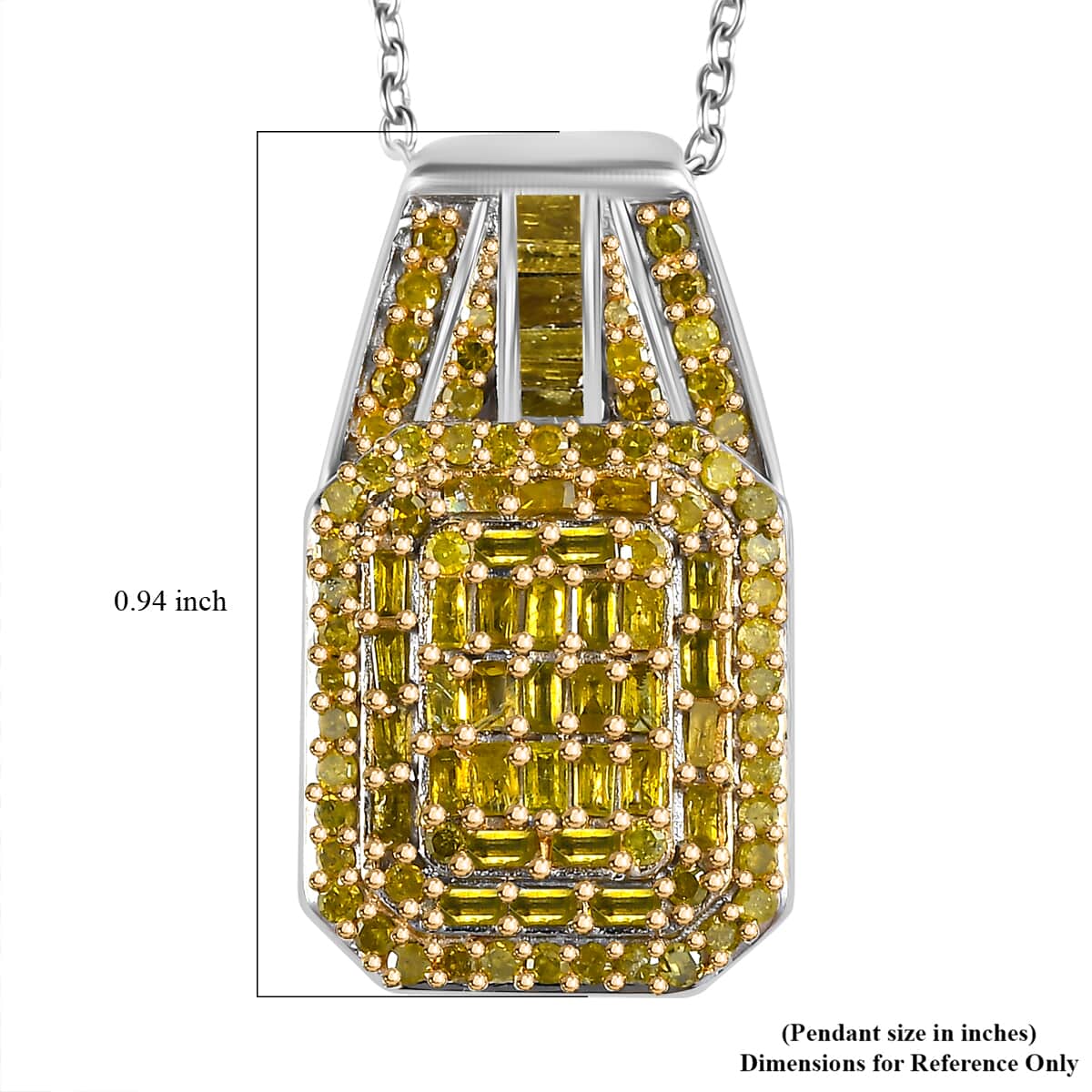 Yellow Diamond 1.00 ctw Art Deco Pendant Necklace in Rhodium Over Sterling Silver 20 Inches image number 5