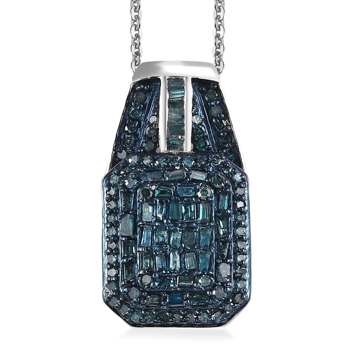 Blue Diamond 1.00 ctw Art Deco Pendant Necklace in Rhodium Over Sterling Silver 20 Inches image number 0