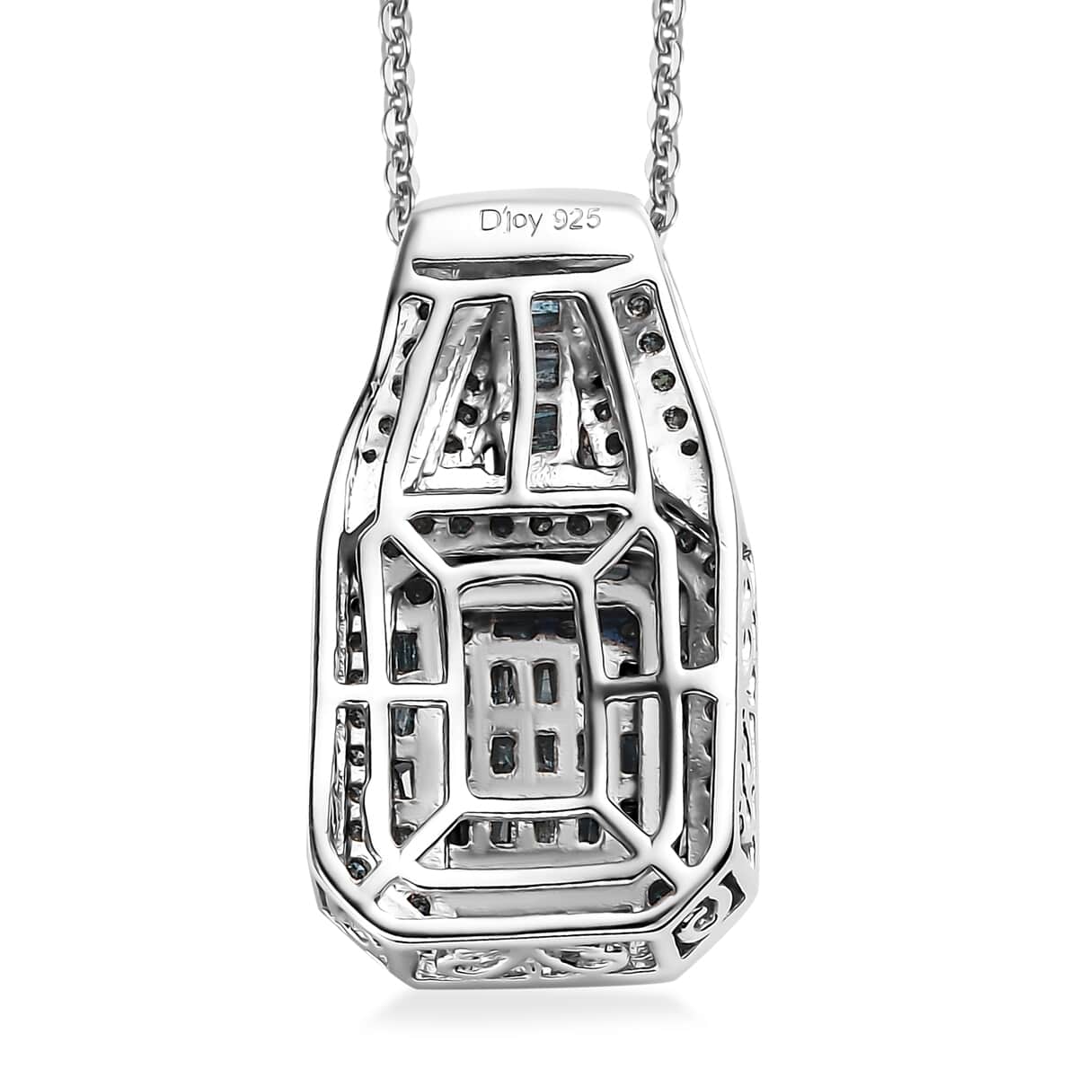 Blue Diamond 1.00 ctw Art Deco Pendant Necklace in Rhodium Over Sterling Silver 20 Inches image number 4