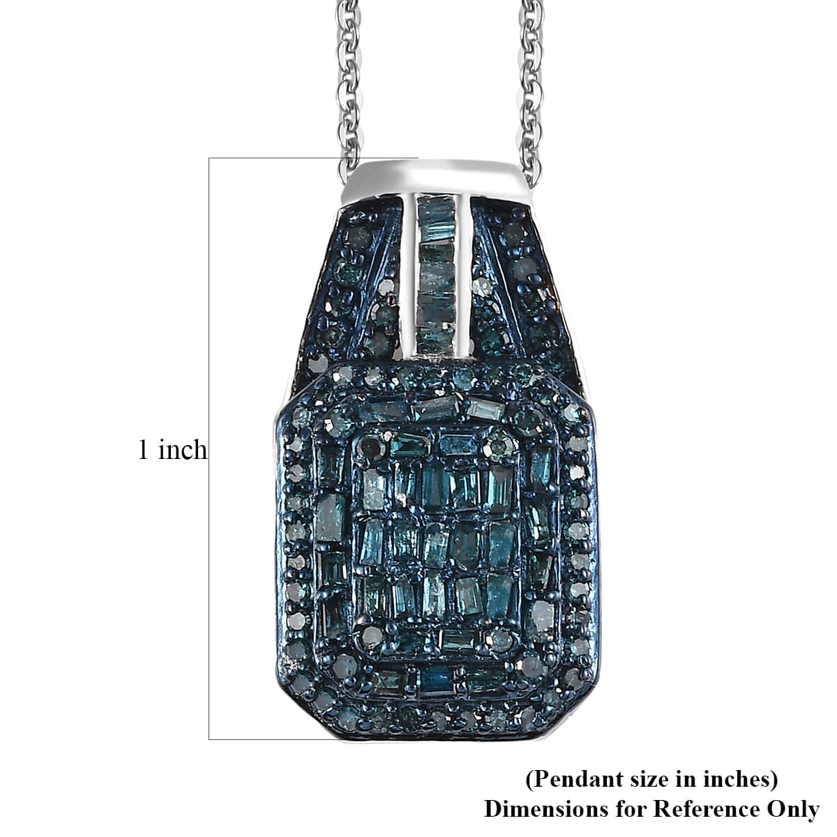 Blue Diamond 1.00 ctw Art Deco Pendant Necklace in Rhodium Over Sterling Silver 20 Inches image number 5