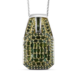 Green Diamond 1.00 ctw Art Deco Pendant Necklace in Rhodium Over Sterling Silver 20 Inches