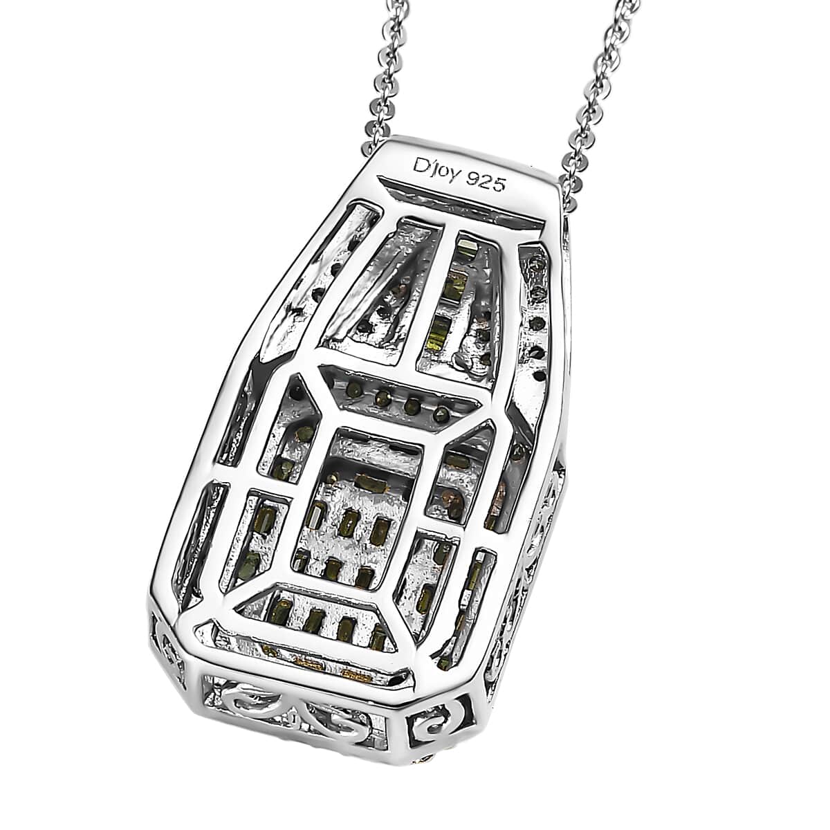 Green Diamond 1.00 ctw Art Deco Pendant Necklace in Rhodium Over Sterling Silver 20 Inches image number 4