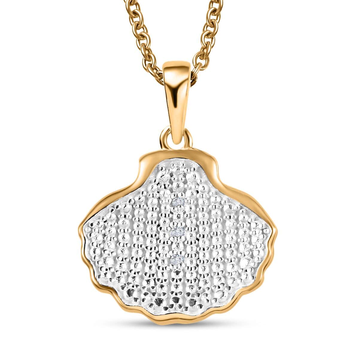 Karis Diamond Accent Shell Pendant in 18K YG Plated with ION Plated YG Stainless Steel Necklace 20 Inches image number 0