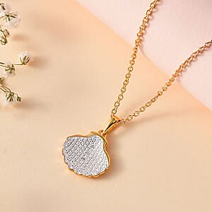 Karis Diamond Accent Shell Pendant in 18K YG Plated with ION Plated YG Stainless Steel Necklace 20 Inches