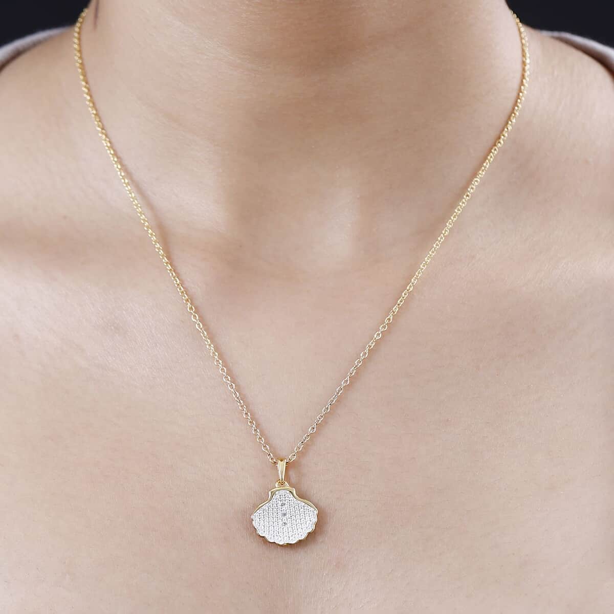 Karis Diamond Accent Shell Pendant in 18K YG Plated with ION Plated YG Stainless Steel Necklace 20 Inches image number 2