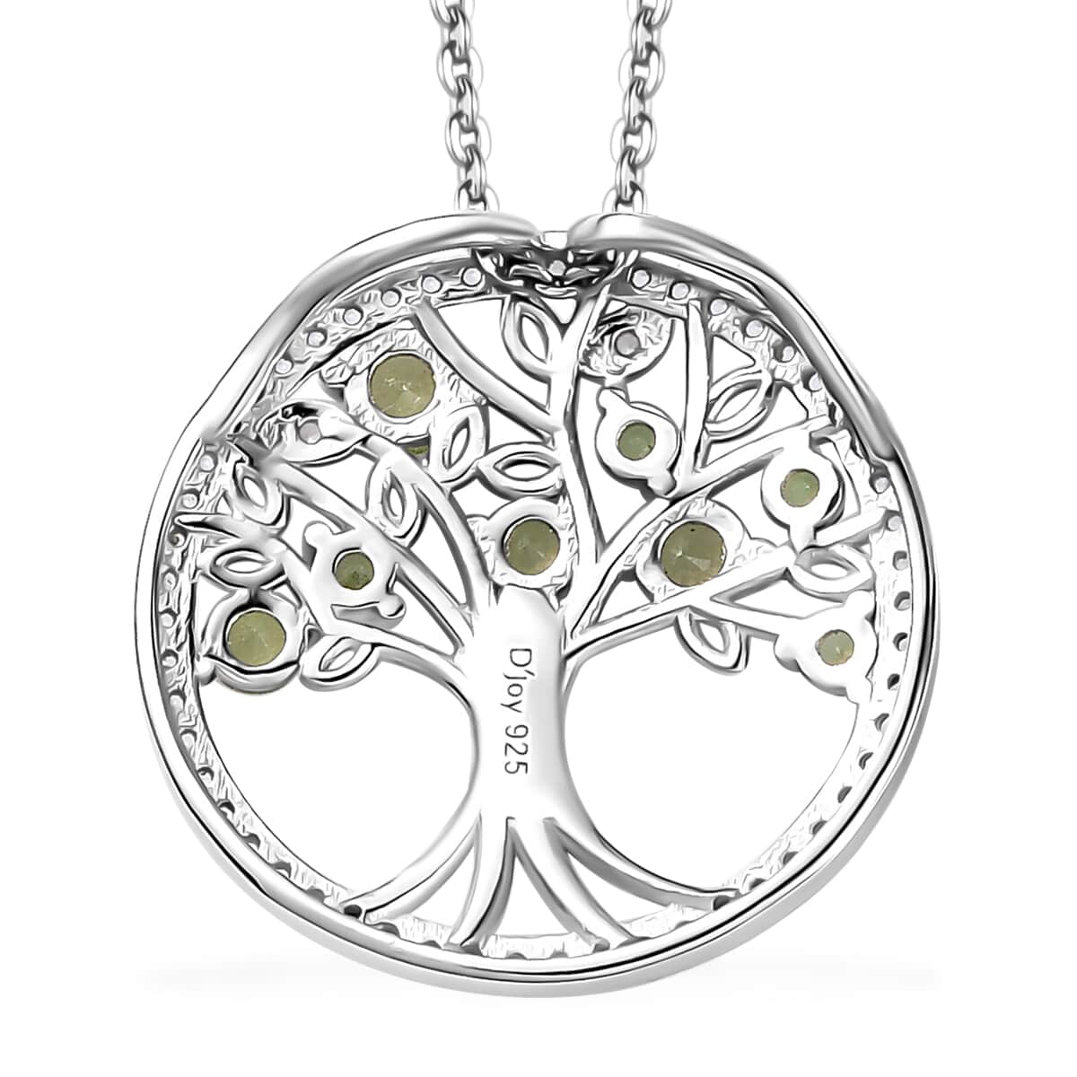 Brazilian Mint Garnet and White Zircon Tree of Life Pendant Necklace 20 Inches in Rhodium Over Sterling Silver 1.00 ctw image number 4